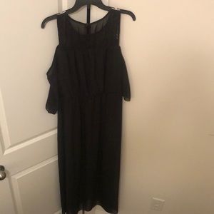 Black maxi dress with off the shoulder sleeves